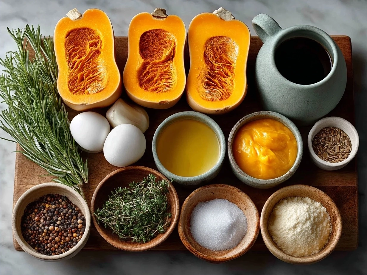 Ingredients for roasted Butternut Squash including spices and olive oil