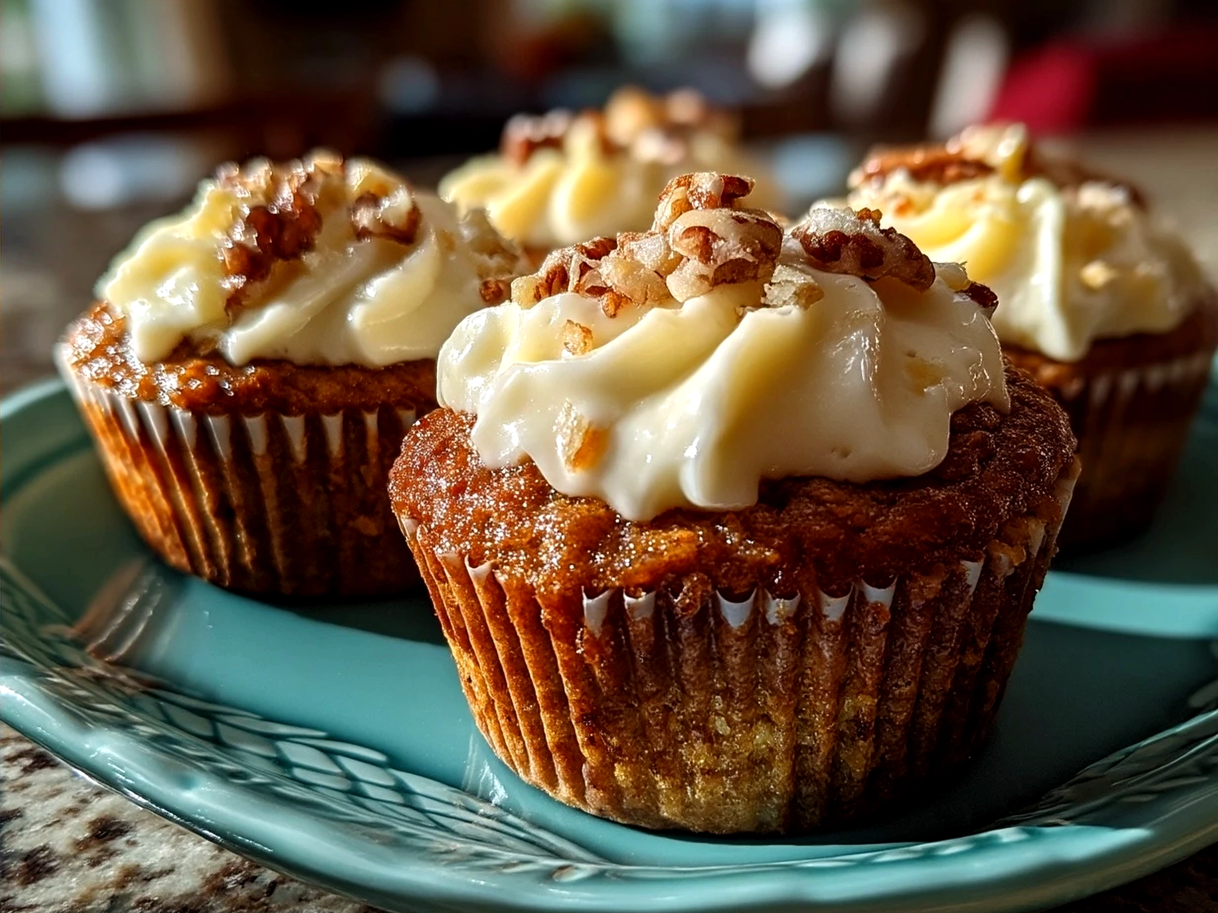 Freshly baked Carrot Cake Muffins on a serving plate
