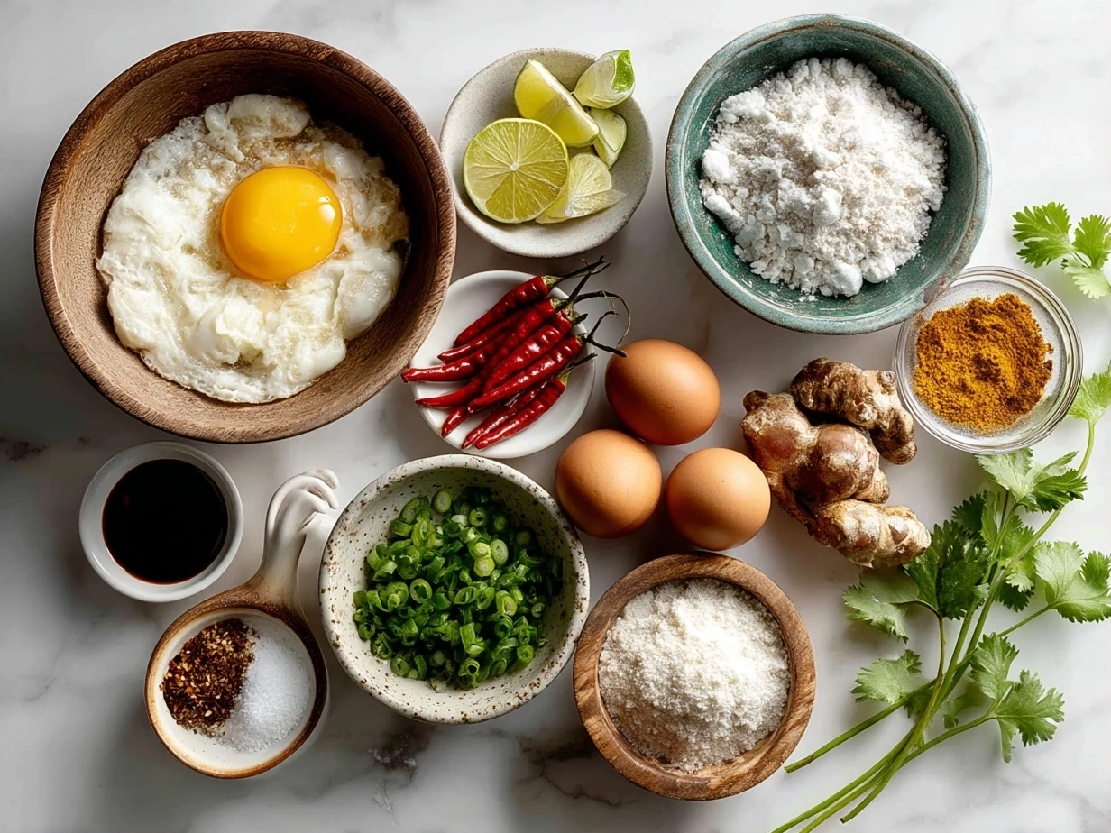 Ingredients for Cheats Chicken Laksa laid out including chicken thighs, coconut milk, laksa paste, and fresh herbs