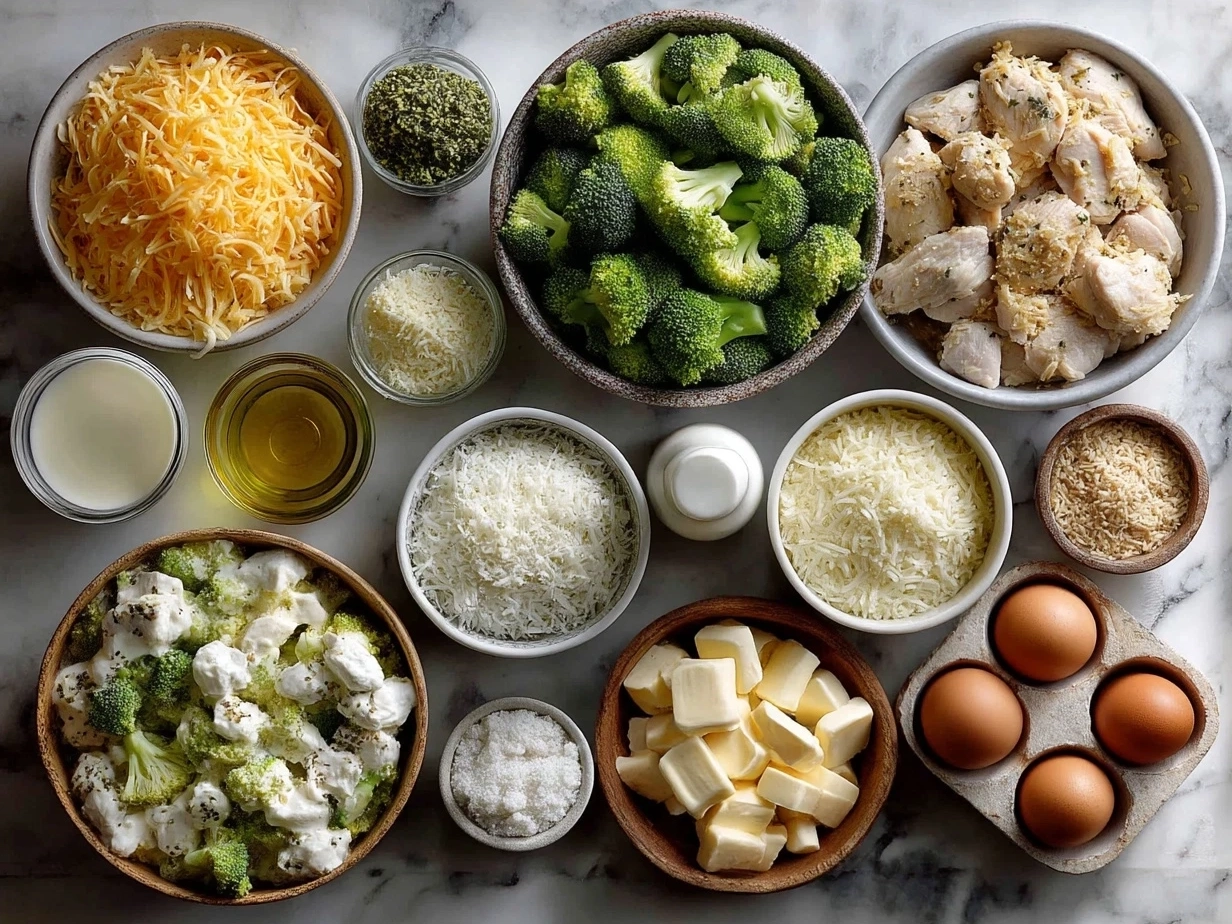 Ingredients for Cheesy Broccoli Chicken and Rice Casserole