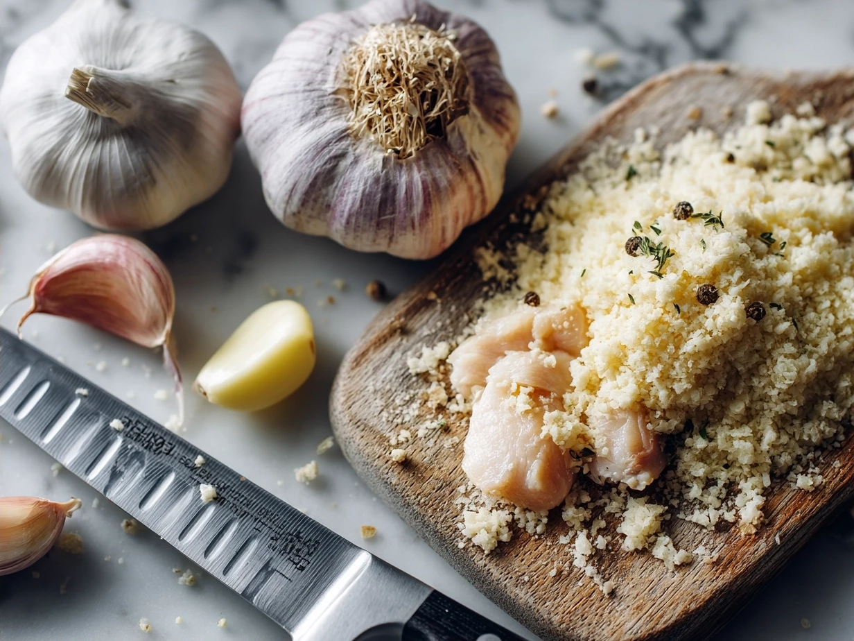 Ingredients for Chicken Garlic Parmesan Pasta including chicken breasts, pasta, butter, garlic, cream, parmesan cheese, chicken broth, and parsley