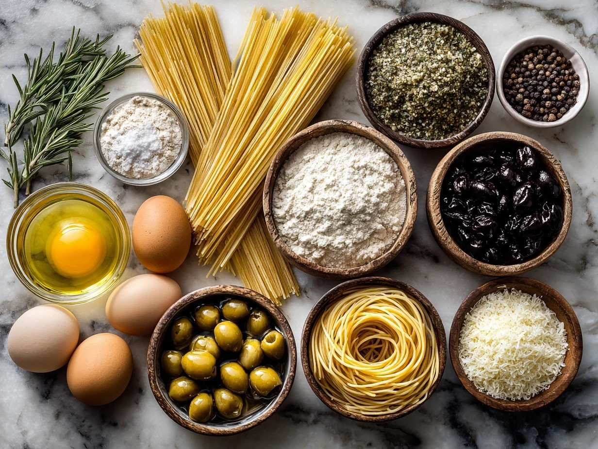 Ingredients for Chicken Piccata Pasta: chicken breasts, flour, olive oil, butter, garlic, chicken broth, lemons, capers, pasta, fresh parsley