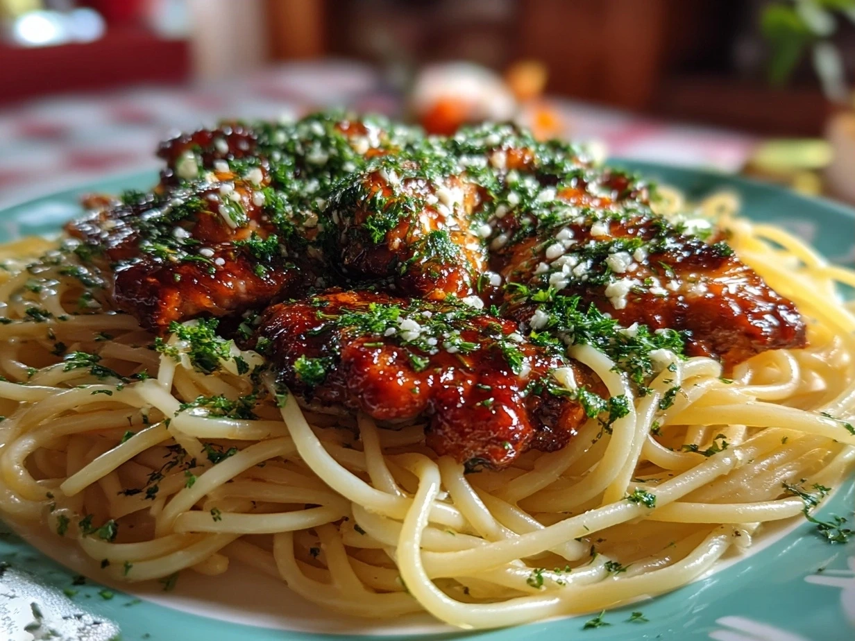 Serving suggestion for Chicken Spaghetti with fresh salad and sides