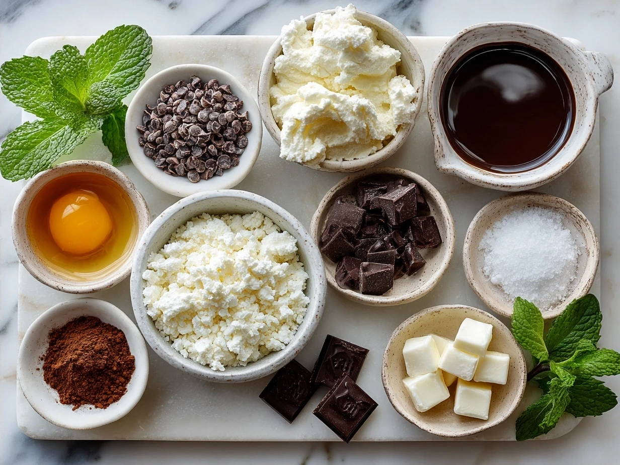Ingredients for Chocolate Mint Pie laid out on a kitchen counter