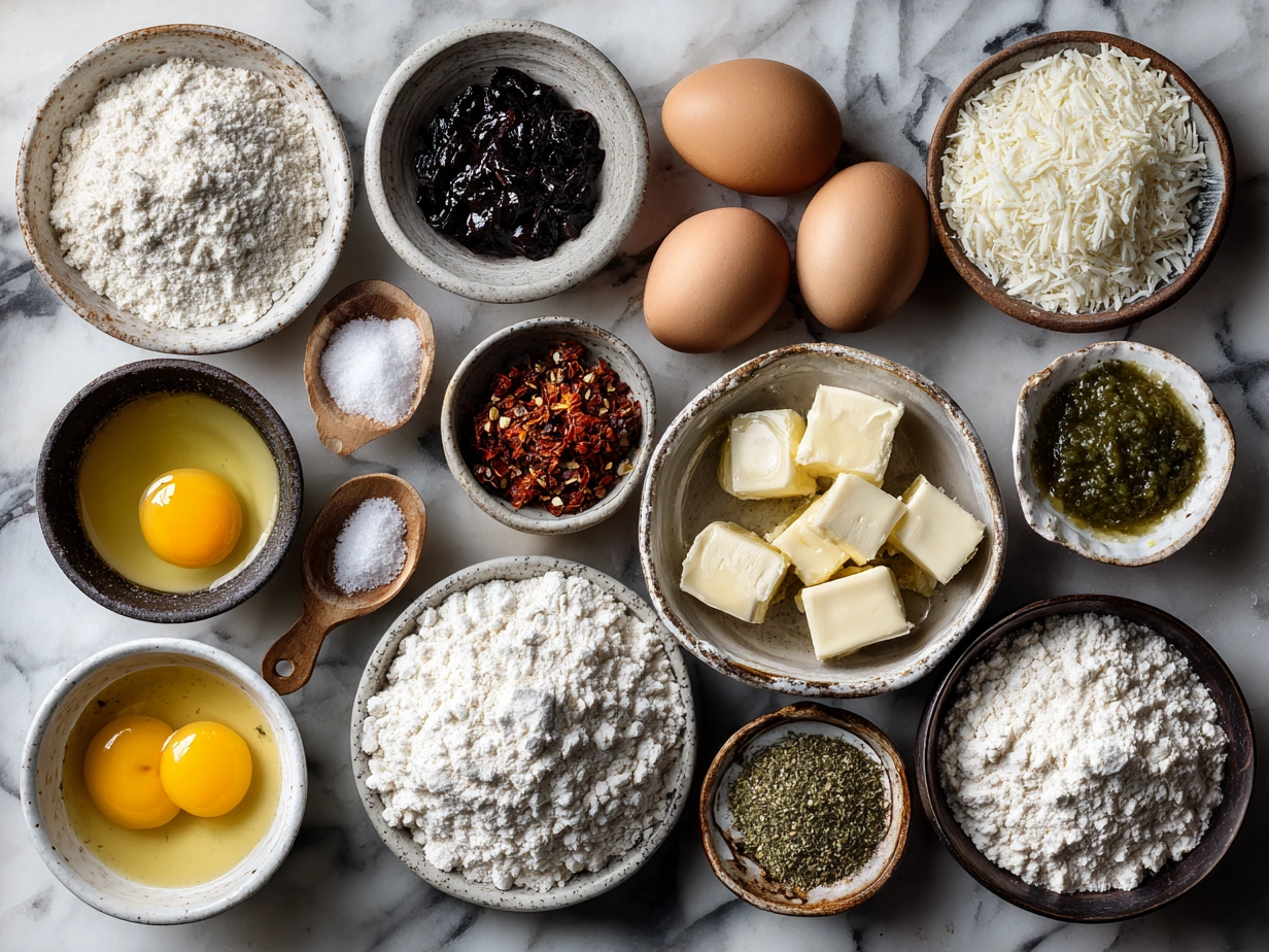 Ingredients for Christmas Morning Quiche laid out neatly
