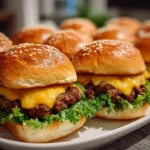 Close-up of Cheeseburger Sliders on Hawaiian Rolls