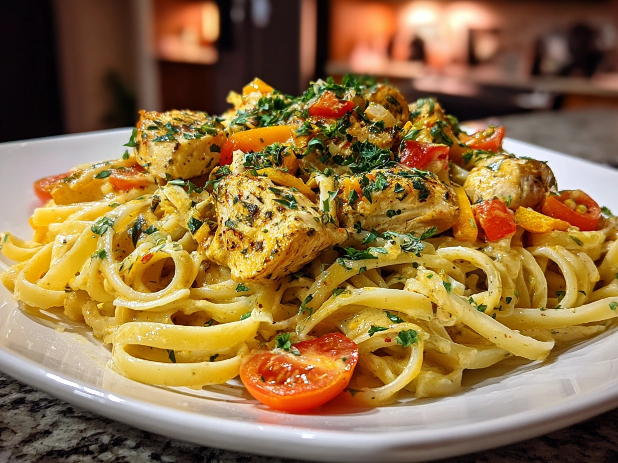 Close-up of homemade Cajun Chicken Pasta