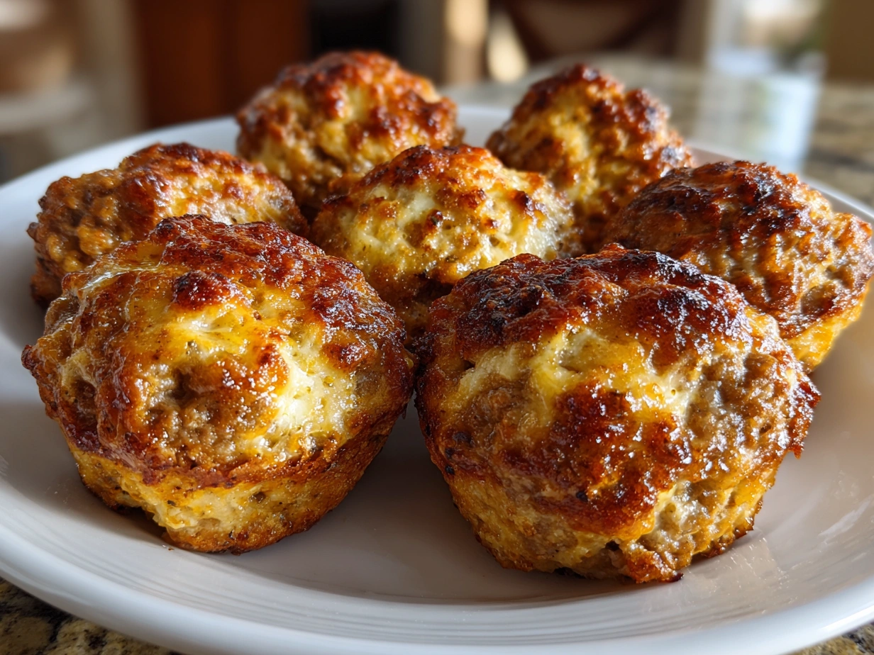 Close-up of homemade Cream Cheese Sausage Balls