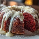 Close-up of homemade Red Velvet Cream Cheese Bundt Cake