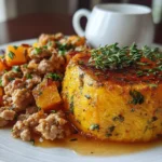 Close-up of roasted butternut squash with ground turkey