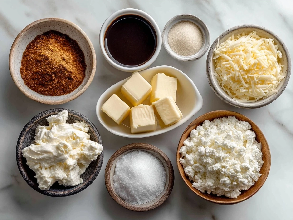 Ingredients for Cowboy Queso Dip laid out in bowls and on cutting board