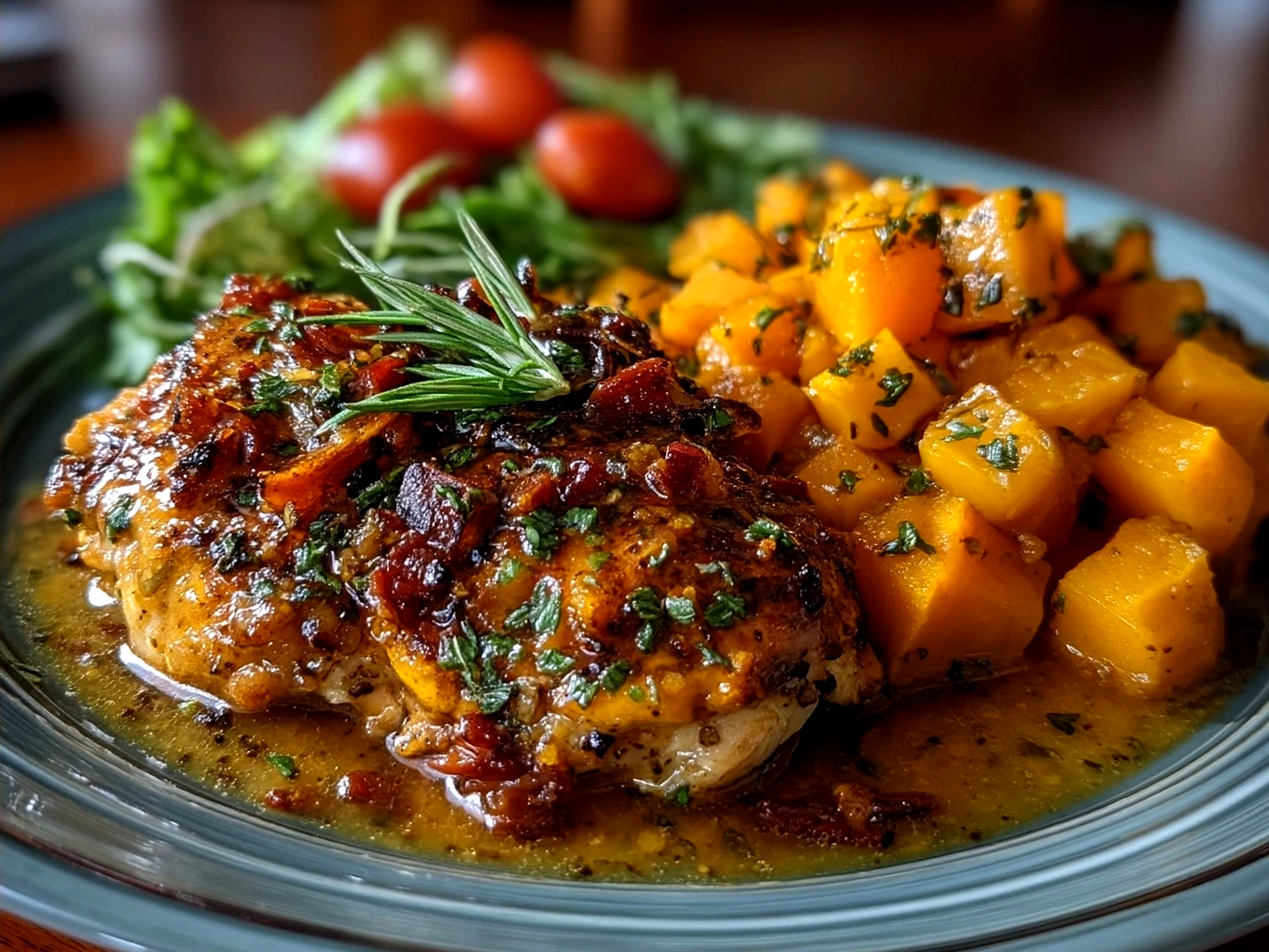 Crockpot Maple Dijon Chicken With Butternut Squash served on plate