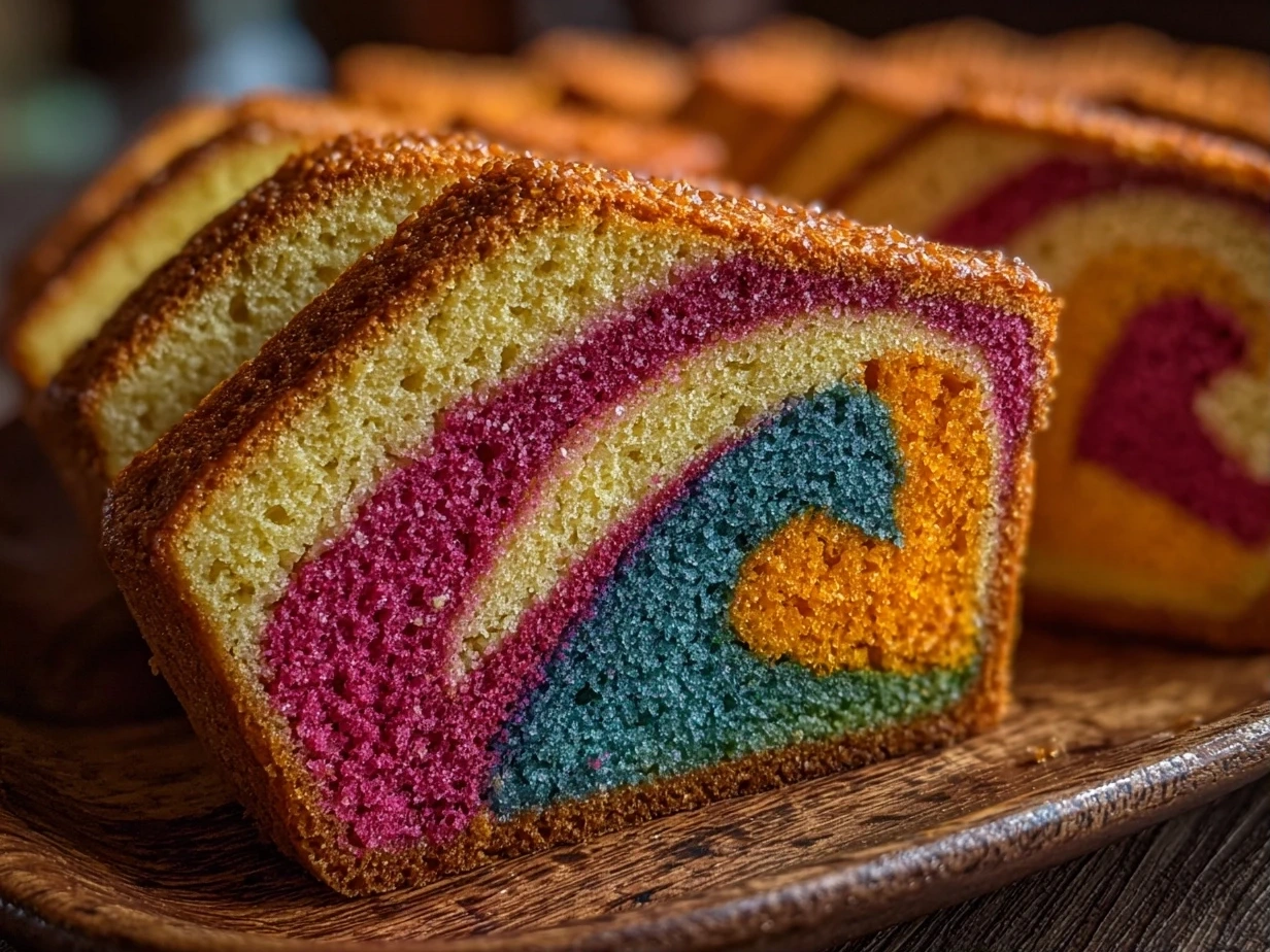 Close up of finished Italian Love Cake with frosting and almond slices
