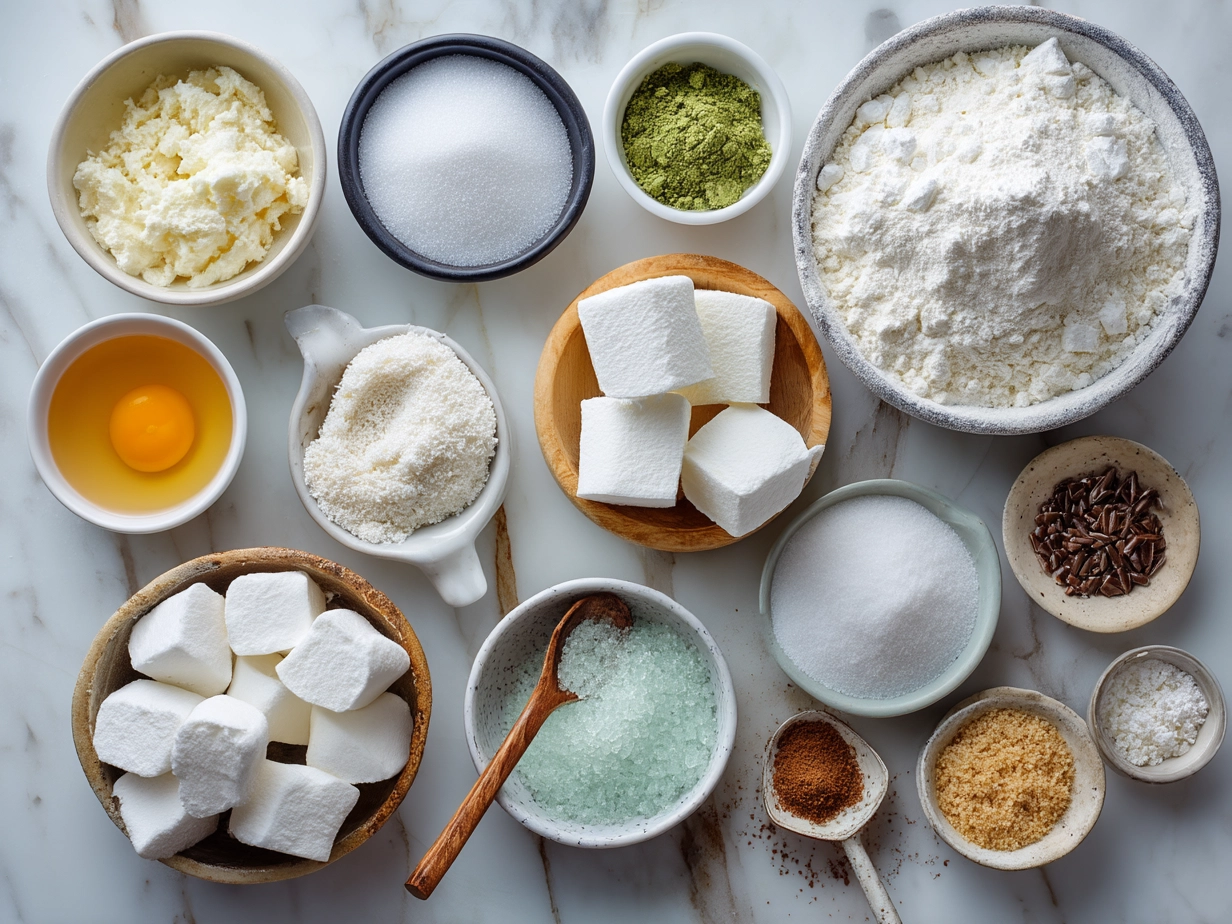 Ingredients for Fluffy Marshmallows arranged neatly on a kitchen counter