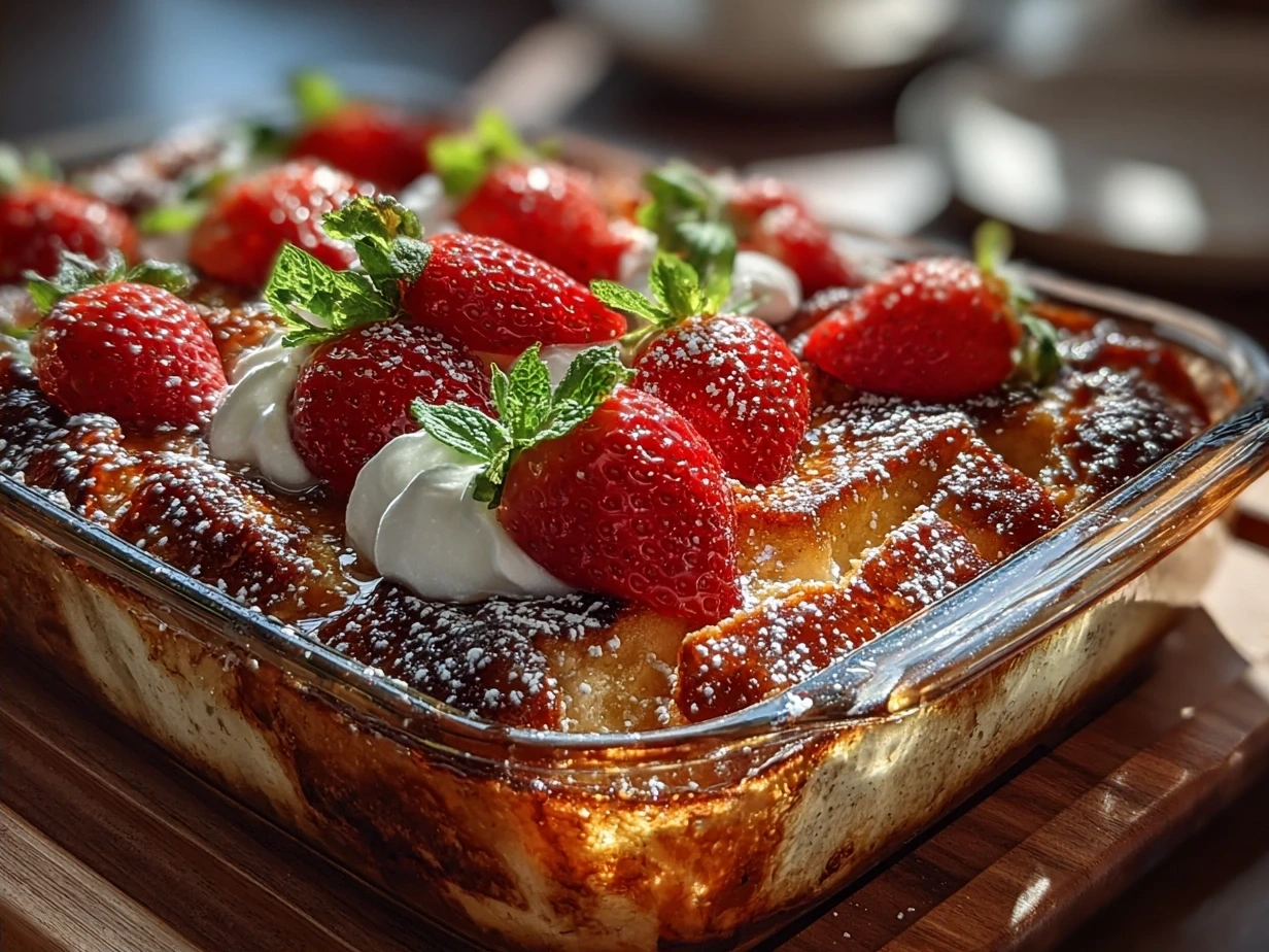 Finished French Toast Bake recipe with golden crust and cinnamon