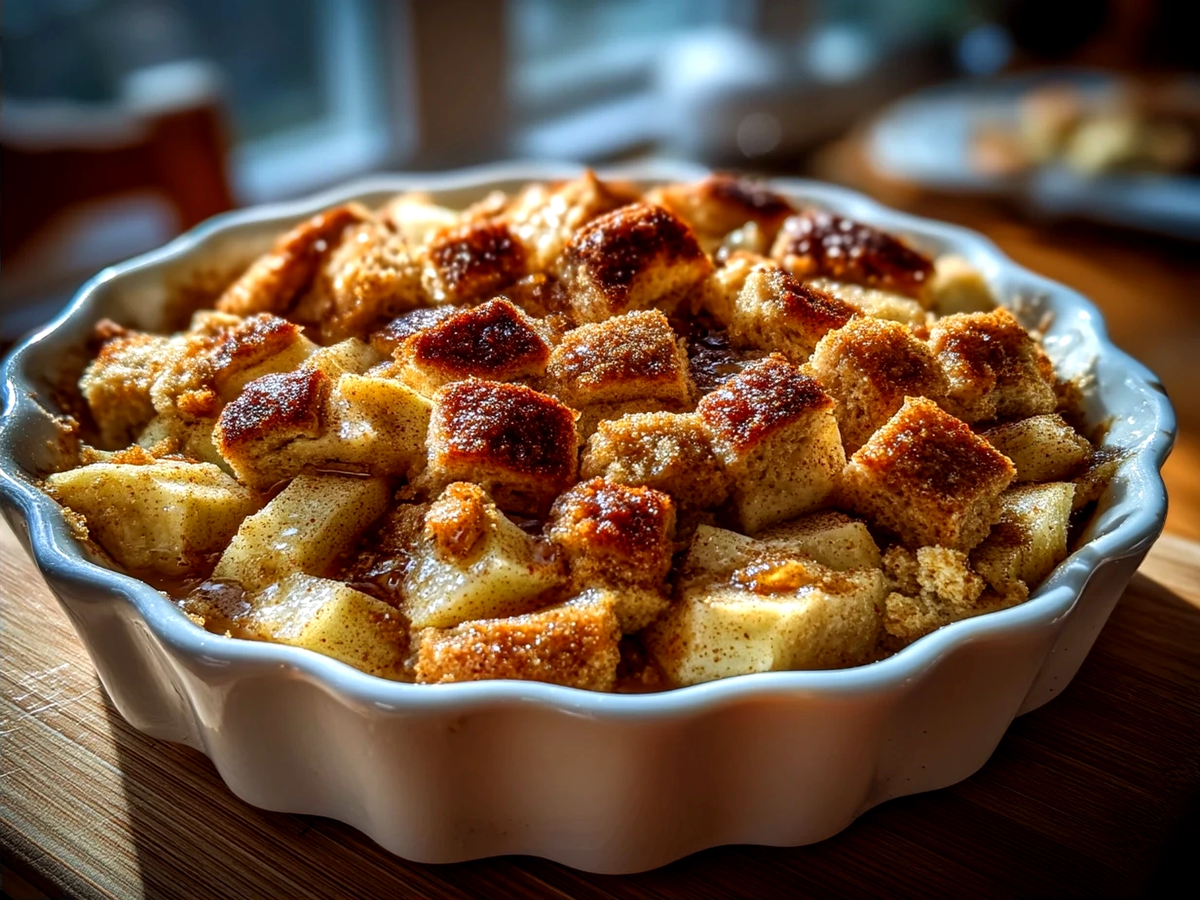 Ginger-Spiced Apple Holiday Bake served warm with vanilla ice cream