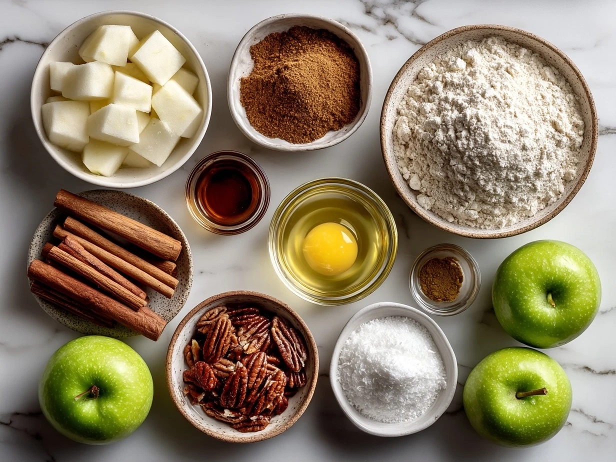 Ingredients for Ginger-Spiced Apple Holiday Bake: apples, spices, sugar, flour, oats, butter