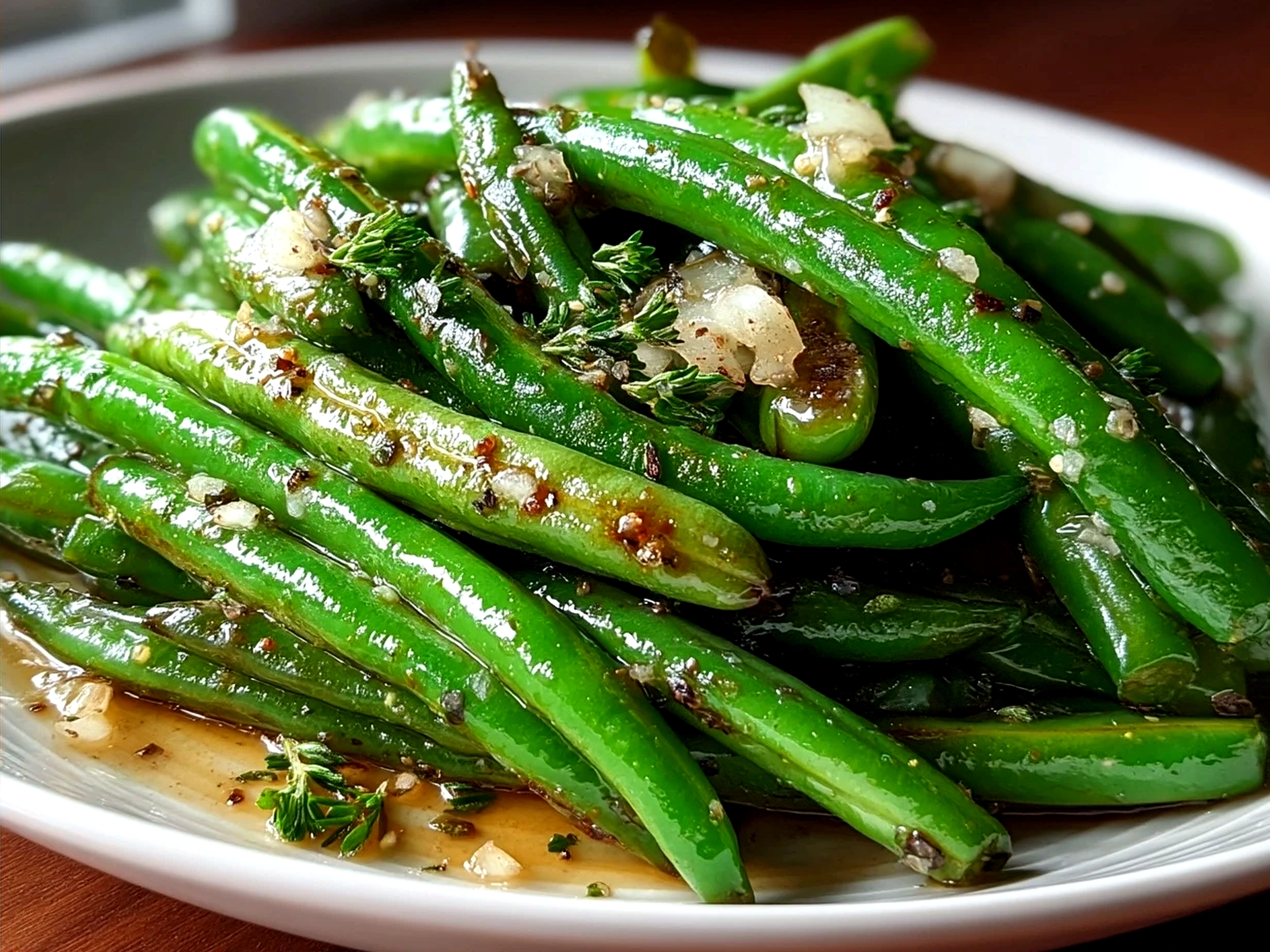 Plated green beans side dish ready to serve
