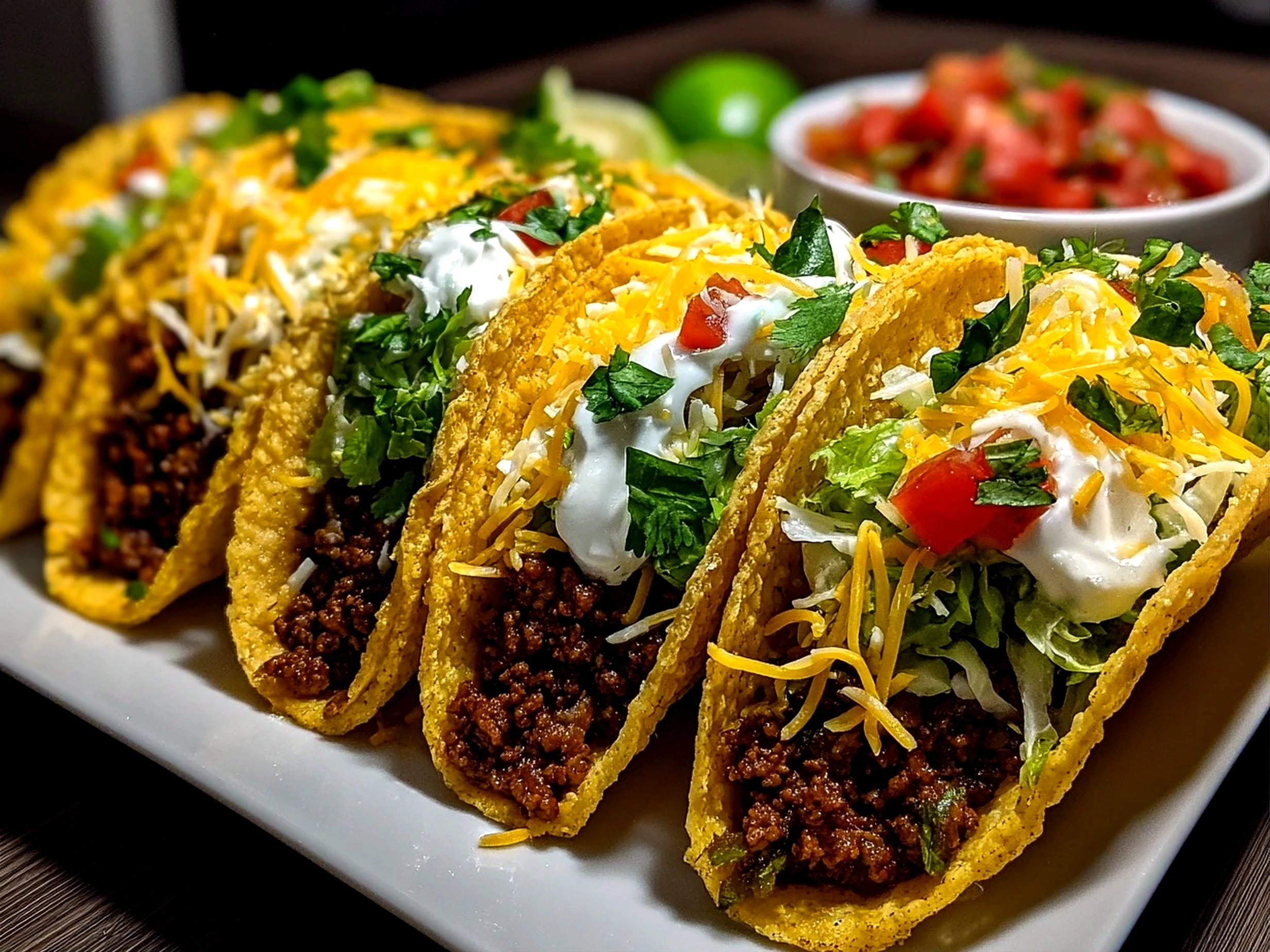 Home cook, taken with iPhone 14. Close-up slight angle of freshly prepared Black Bean Tacos on white plate. Mouthwatering --ar 4:3 --style raw --s 240