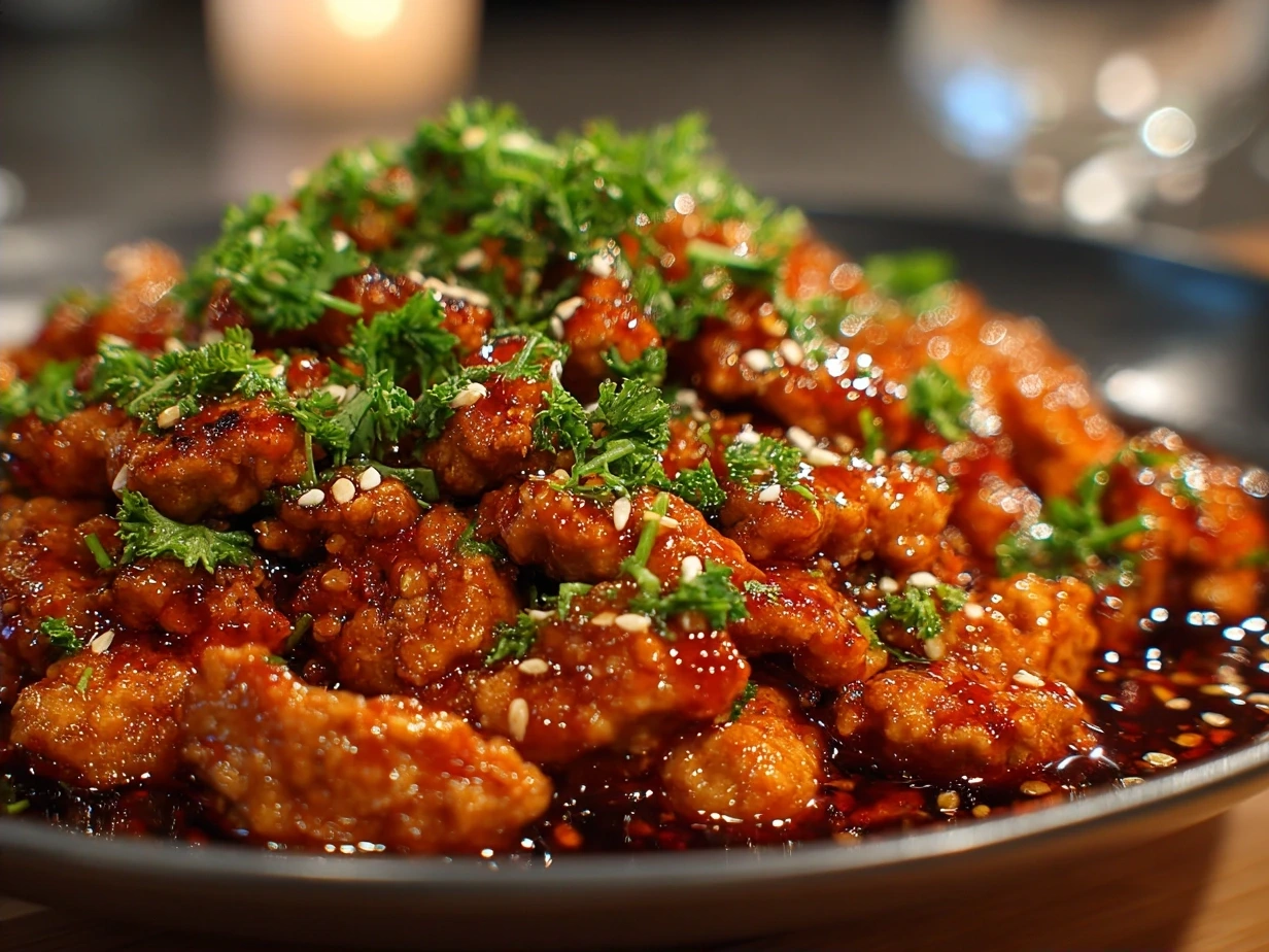 Finished Honey Garlic Ground Turkey in a skillet, glossy and ready to serve