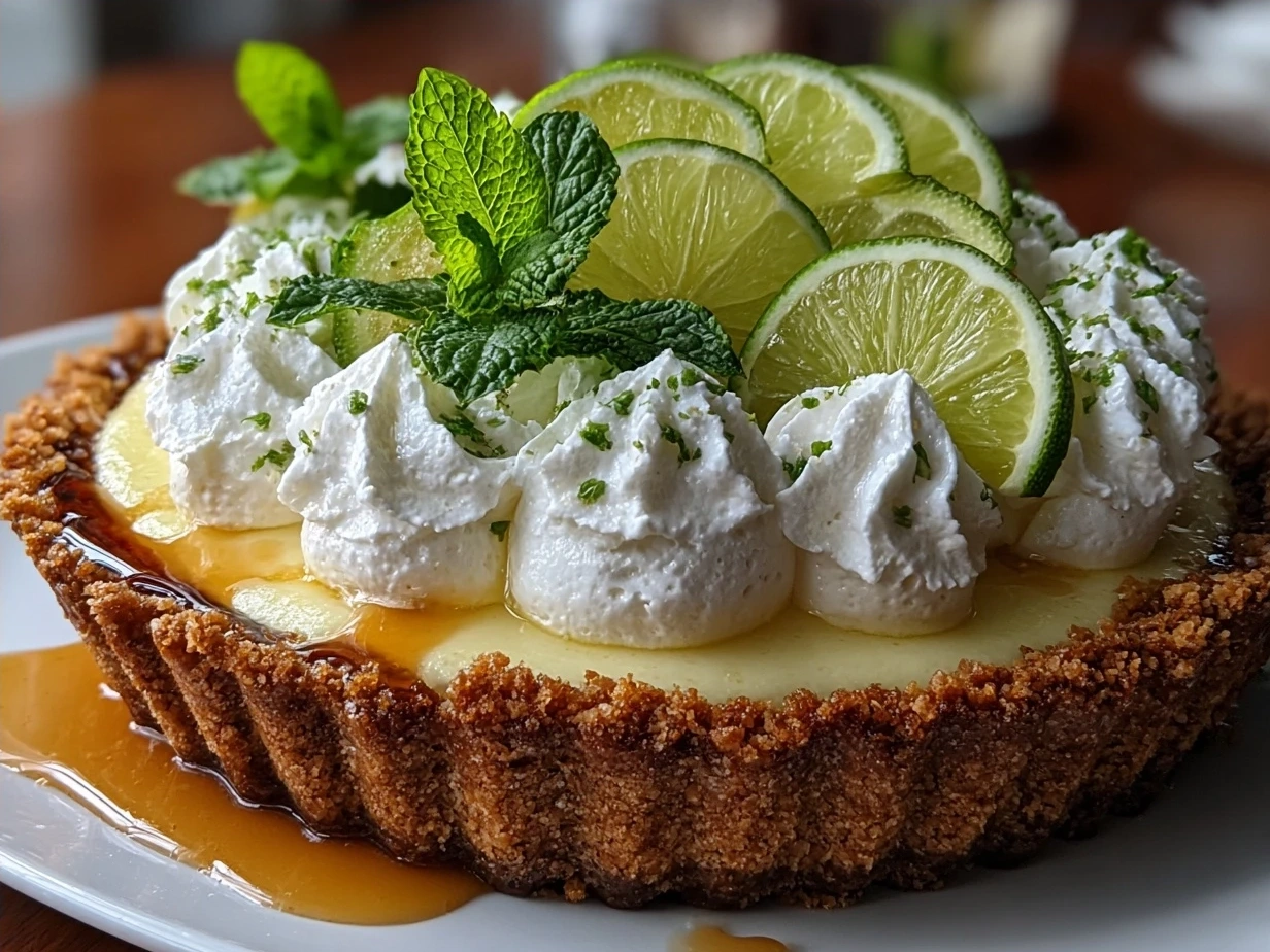Finished Key Lime Pie fresh from the oven cooling on the counter