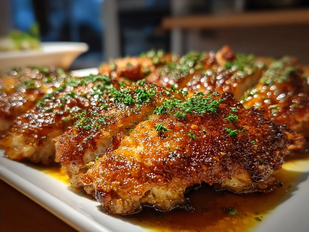 Final cooked Melt-In-Your-Mouth Chicken served on a plate garnished with fresh herbs