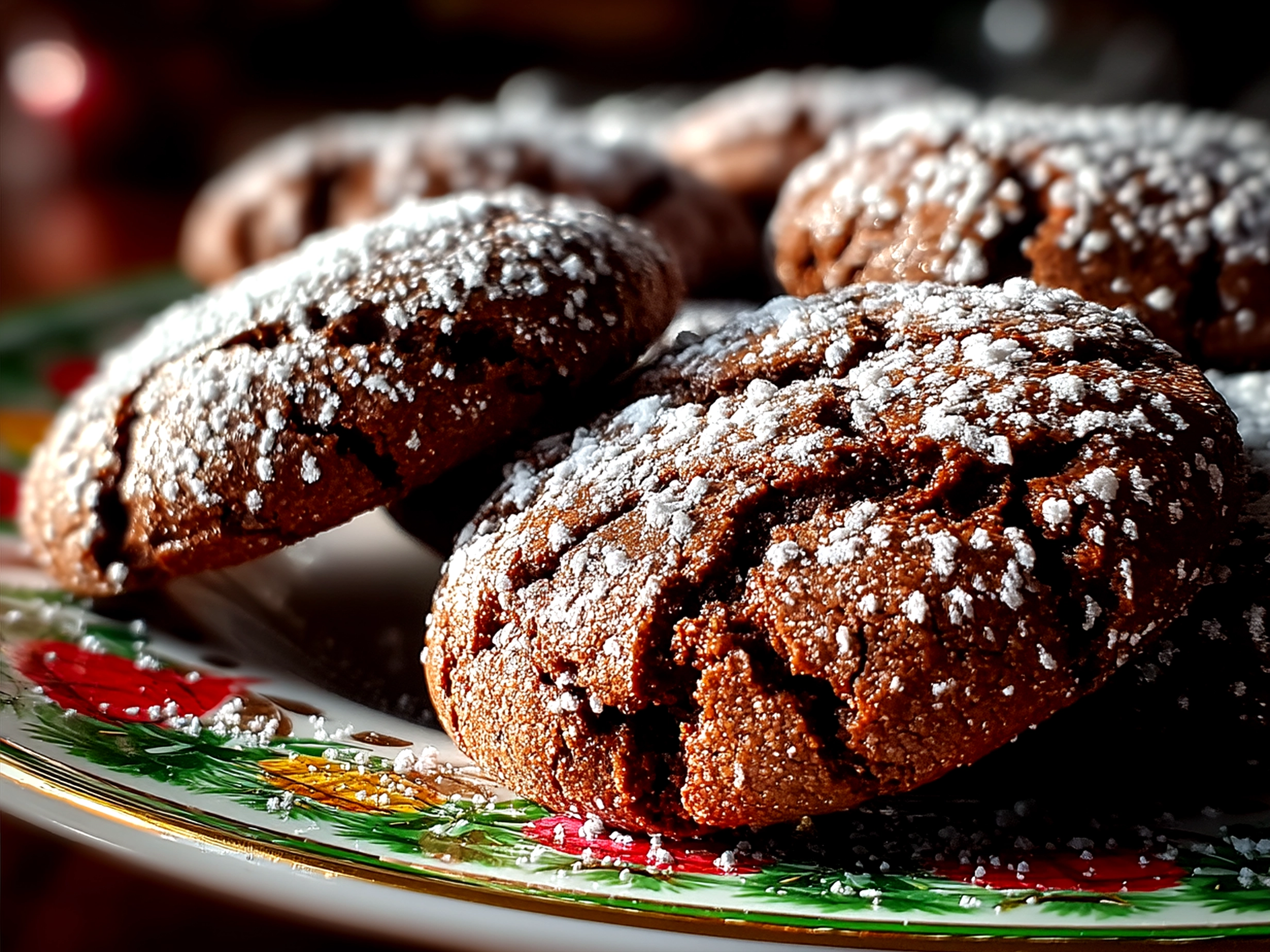 A plate of freshly baked Mexican Hot Chocolate Cookies with a cup of coffee