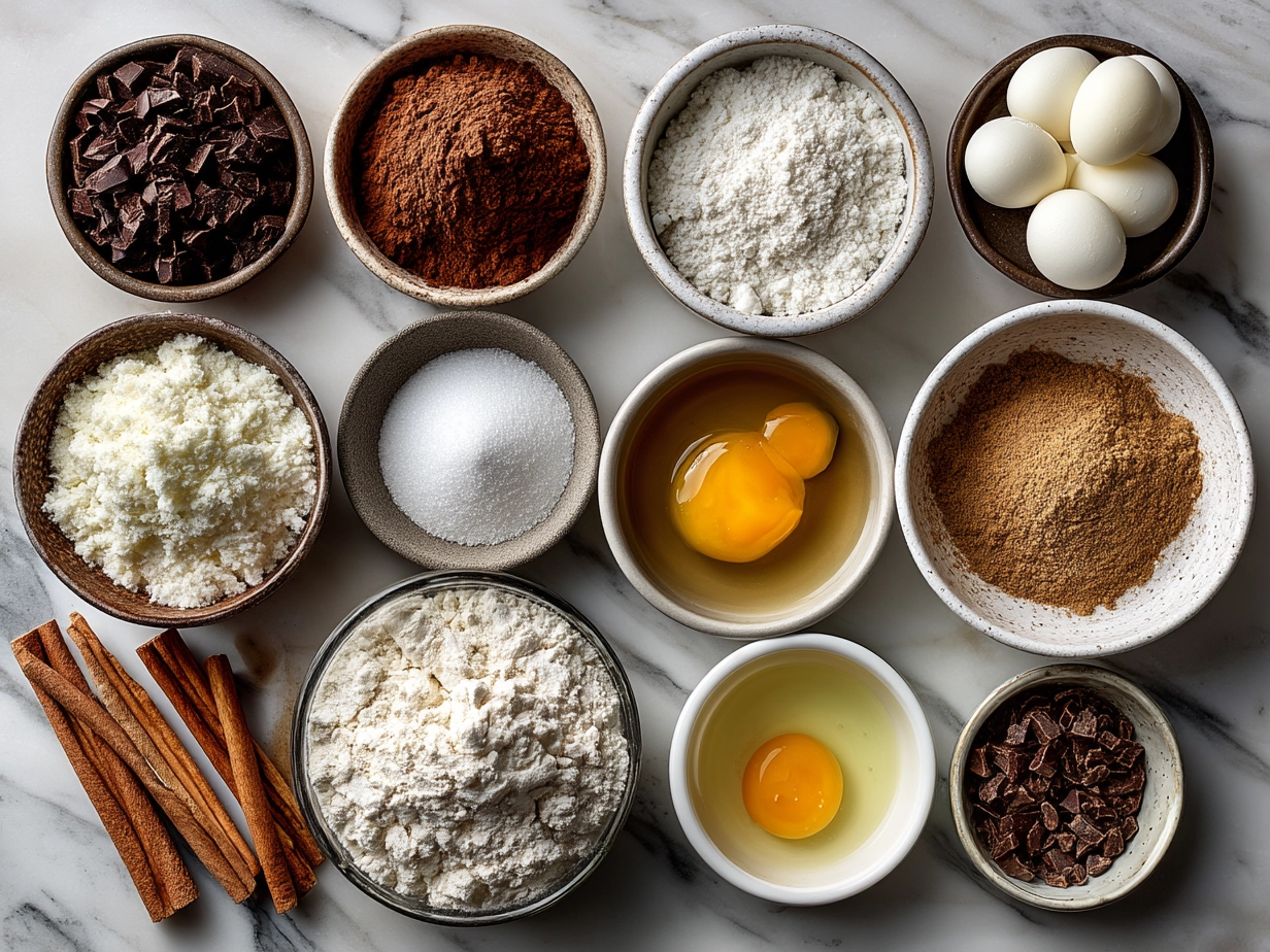 Ingredients for Mexican Hot Chocolate Cookies lined up on a wooden surface