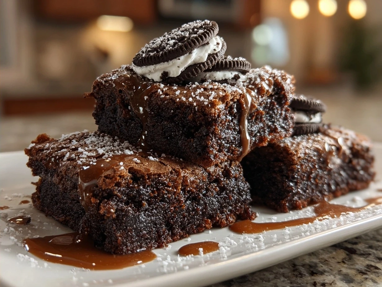 Finished Mint Oreo Brownies sliced and ready to serve