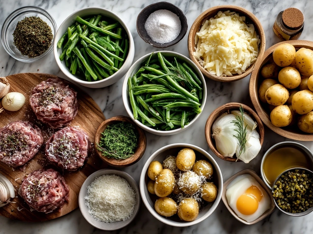 Ingredients for One Pan Sausage Green Beans and Potatoes