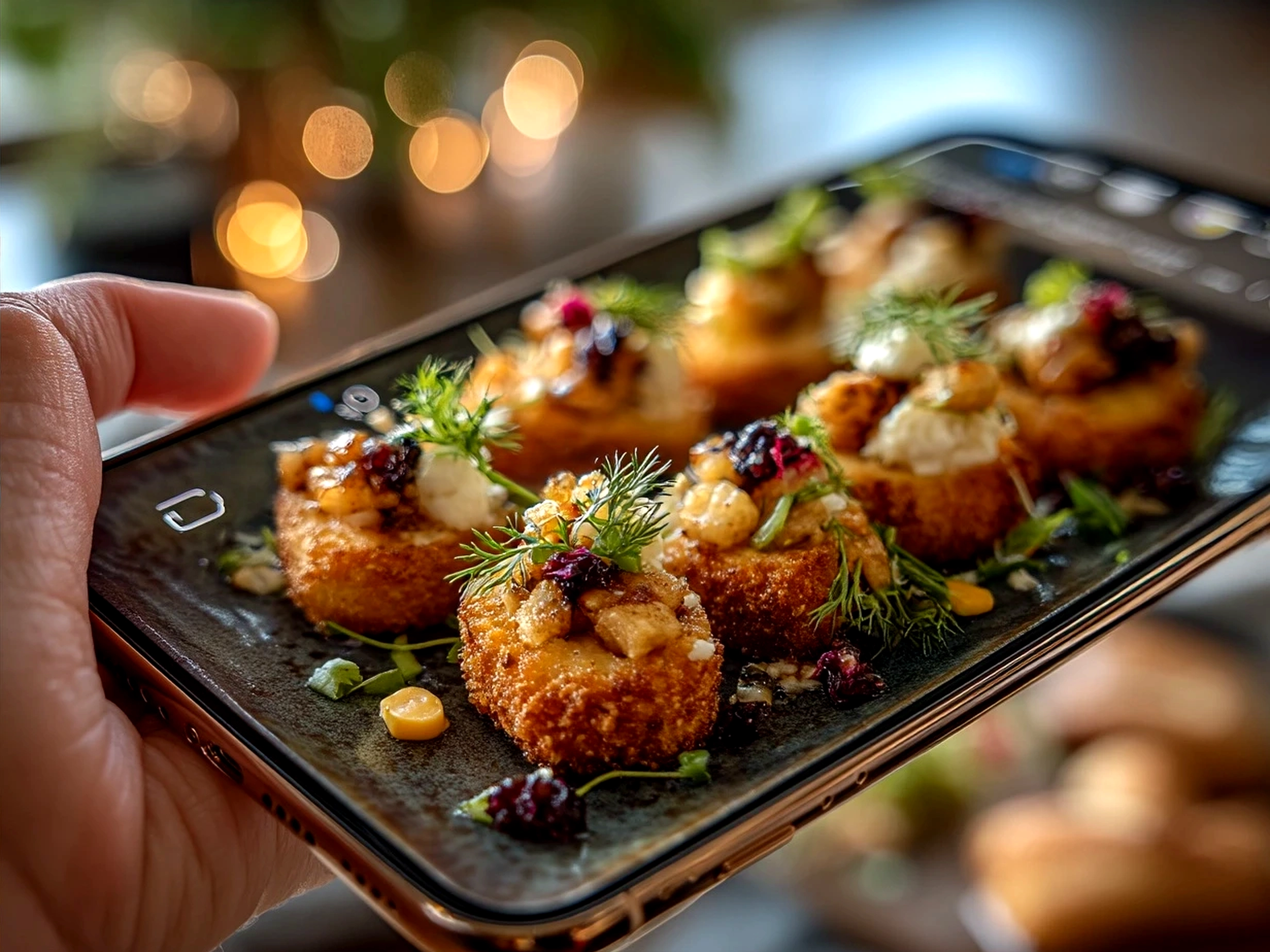 Platter of finished Ordourves Appetizers garnished with fresh herbs ready to serve