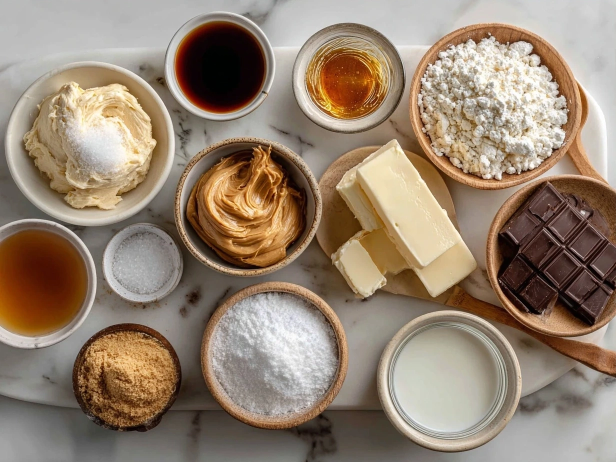 Ingredients for making Peanut Butter Pie including peanut butter, cream cheese, and graham cracker crumbs