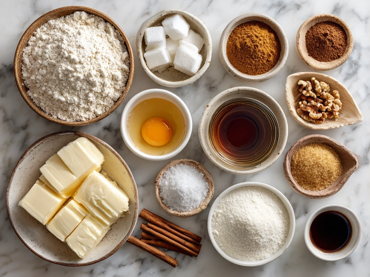 Ingredients for Pumpkin Spice French Toast Casserole laid out on table