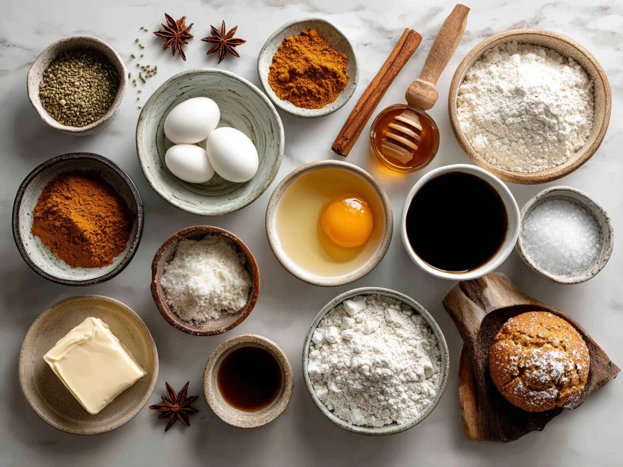 Ingredients for Pumpkin Spice Pancakes laid out