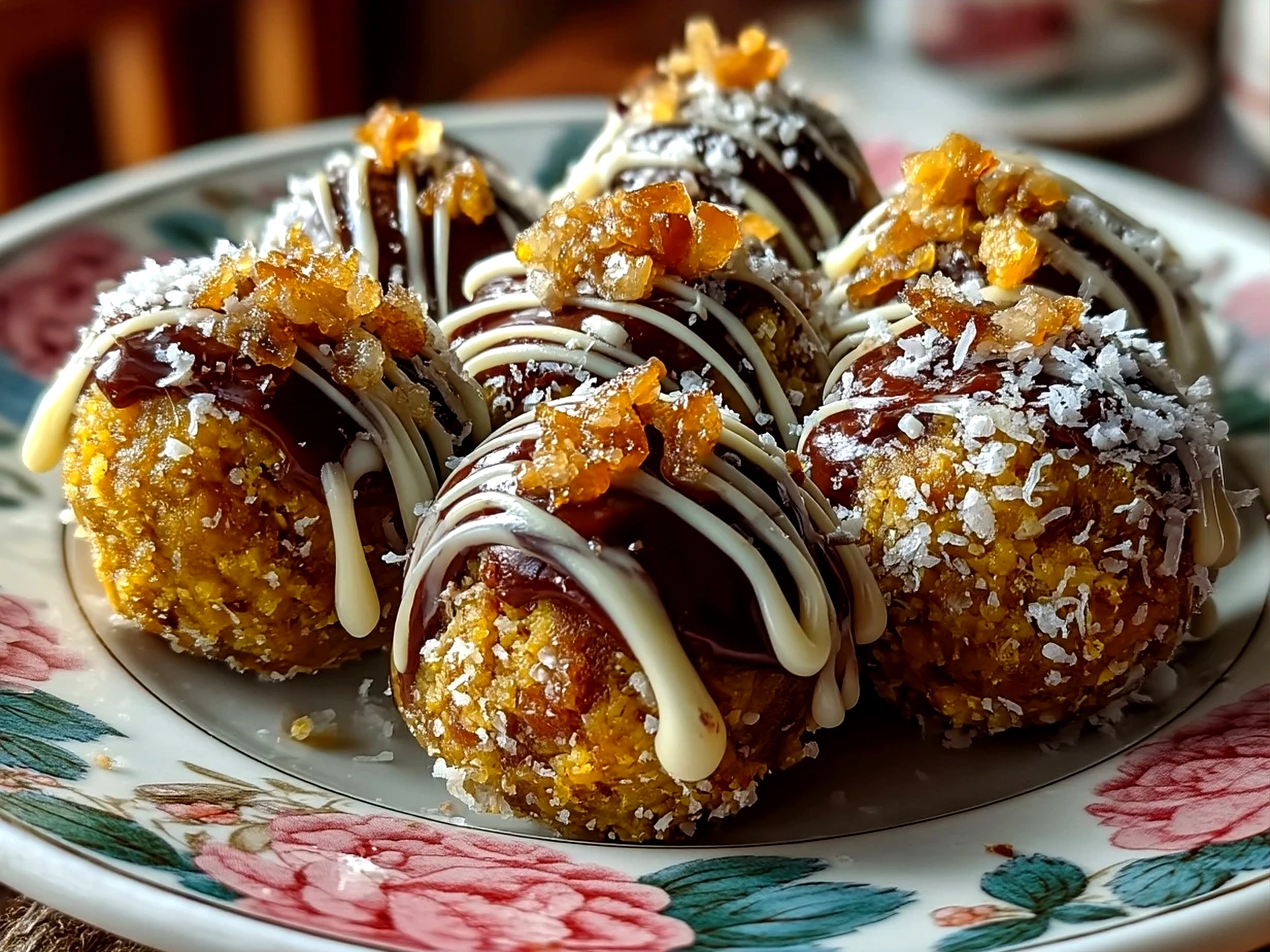 Plate of finished Pumpkin Truffles dusted with pumpkin pie spice, ready to serve