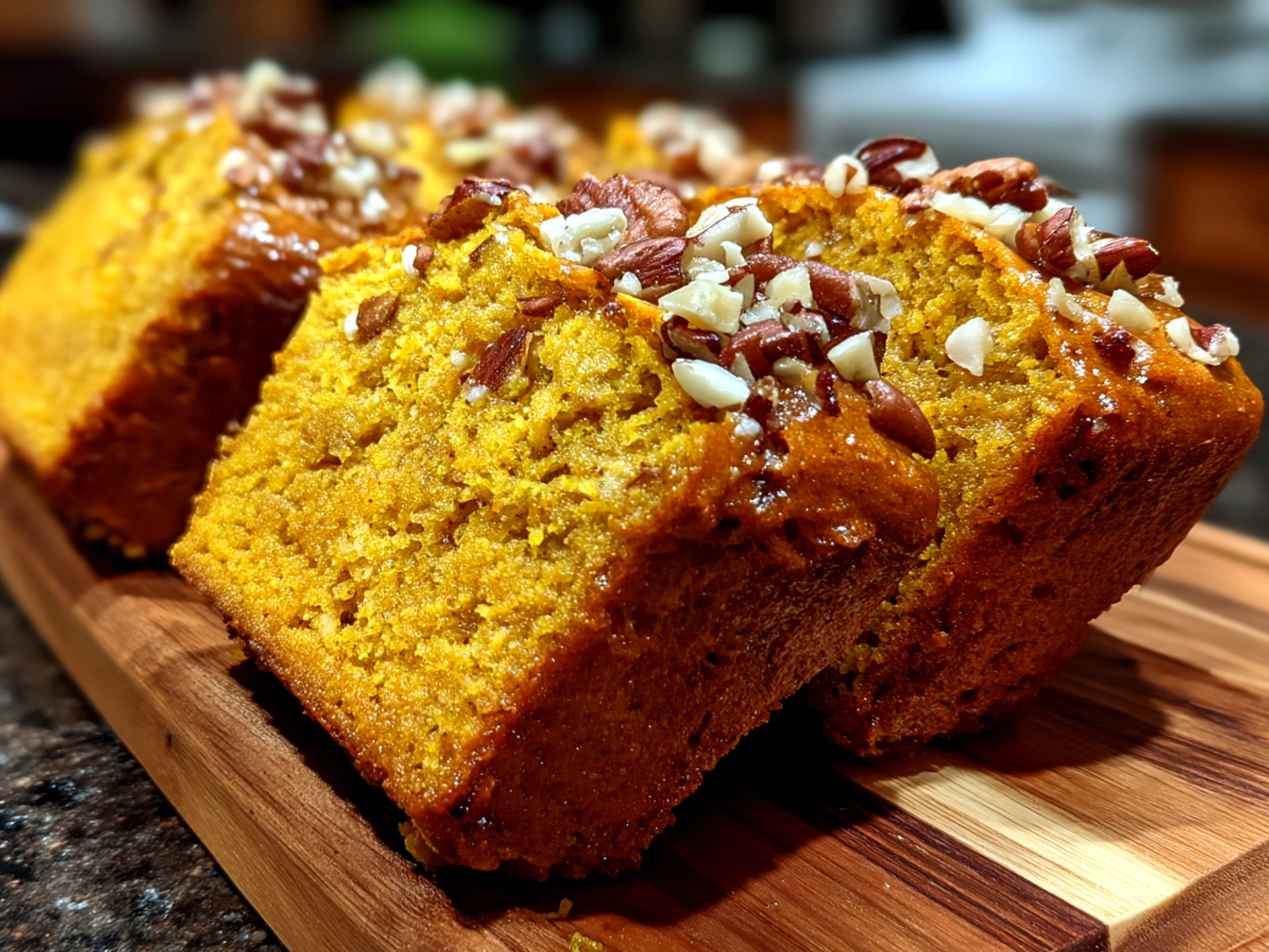 Spiced Pumpkin Bread with Toasted Nuts ready to serve