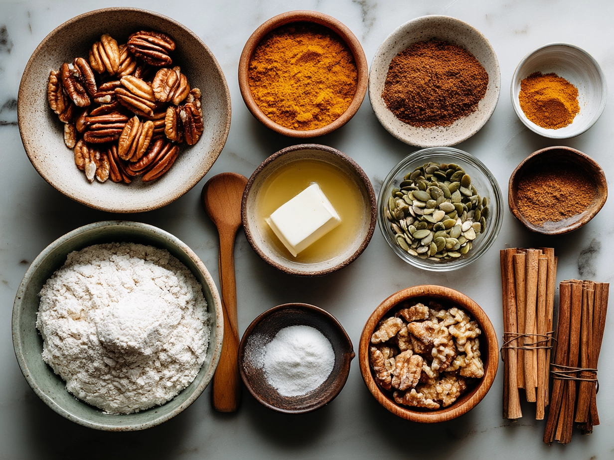 Ingredients for Spiced Pumpkin Bread with Toasted Nuts