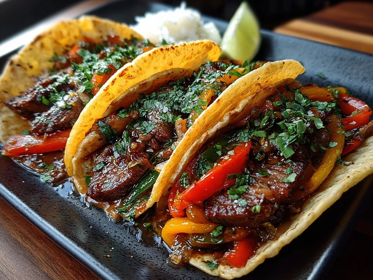 Final Vegan Fajitas with vibrant bell peppers and tofu in skillet