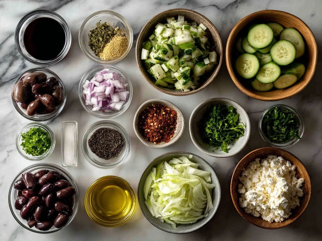 Ingredients for Veggie Wrap including avocado, carrots, bell peppers, spinach, cucumbers, feta, hummus, and spices