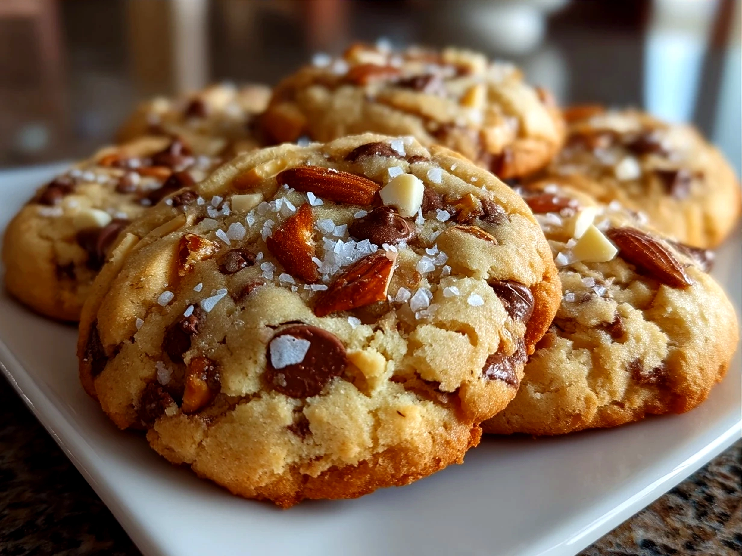 Plated Chocolate Chip and Toffee Shortbread Cookies served with a cup of coffee