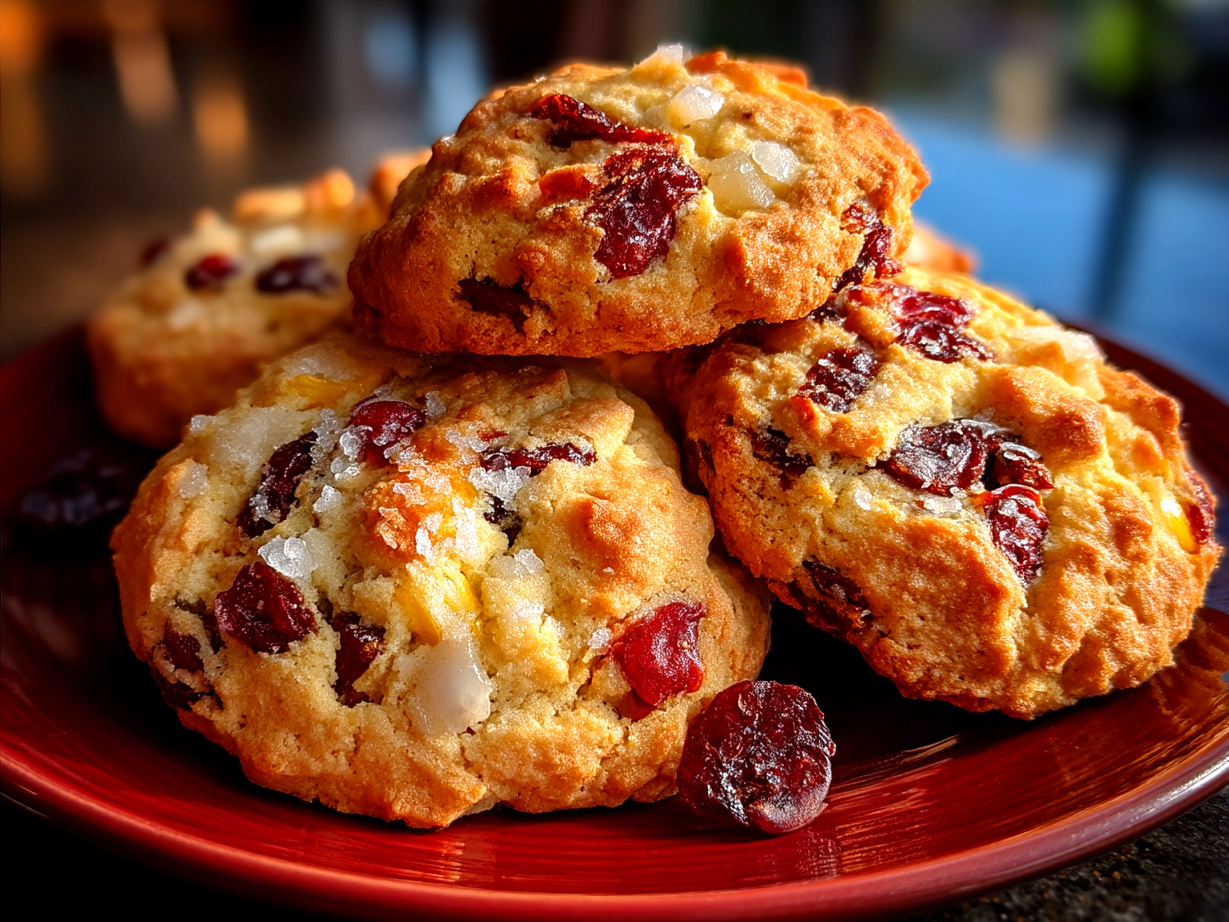Serving Cranberry Orange Cookies on a rustic wooden tray