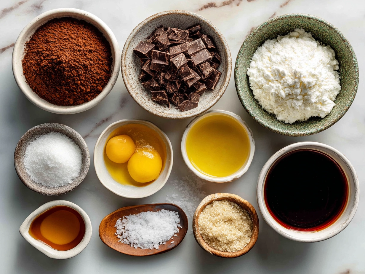 Ingredients for French Chocolate Flan including milk, cream, chocolate, eggs, sugar, and vanilla extract.