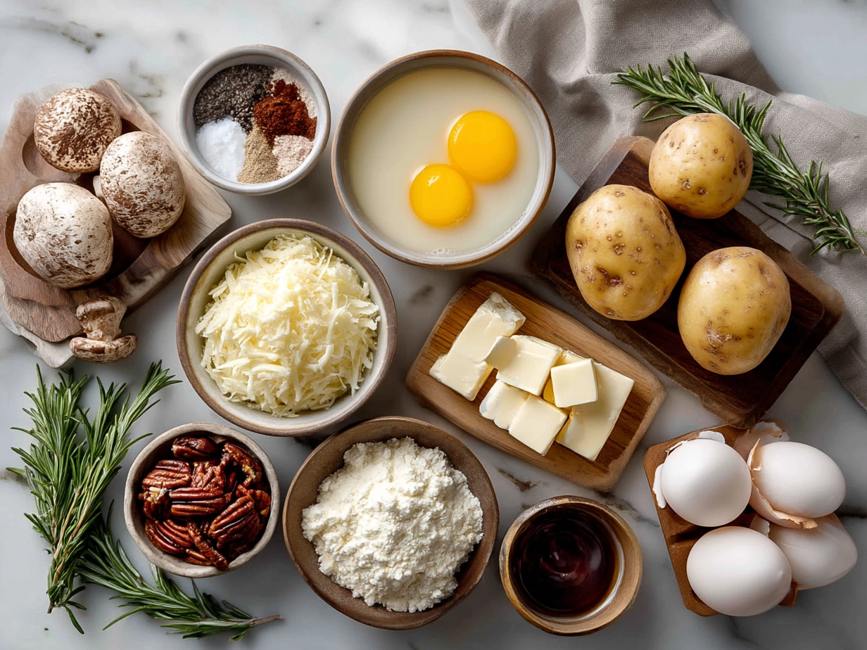 Ingredients for loaded potato soup laid out on a table including potatoes, bacon, cheese, sour cream, and green onions