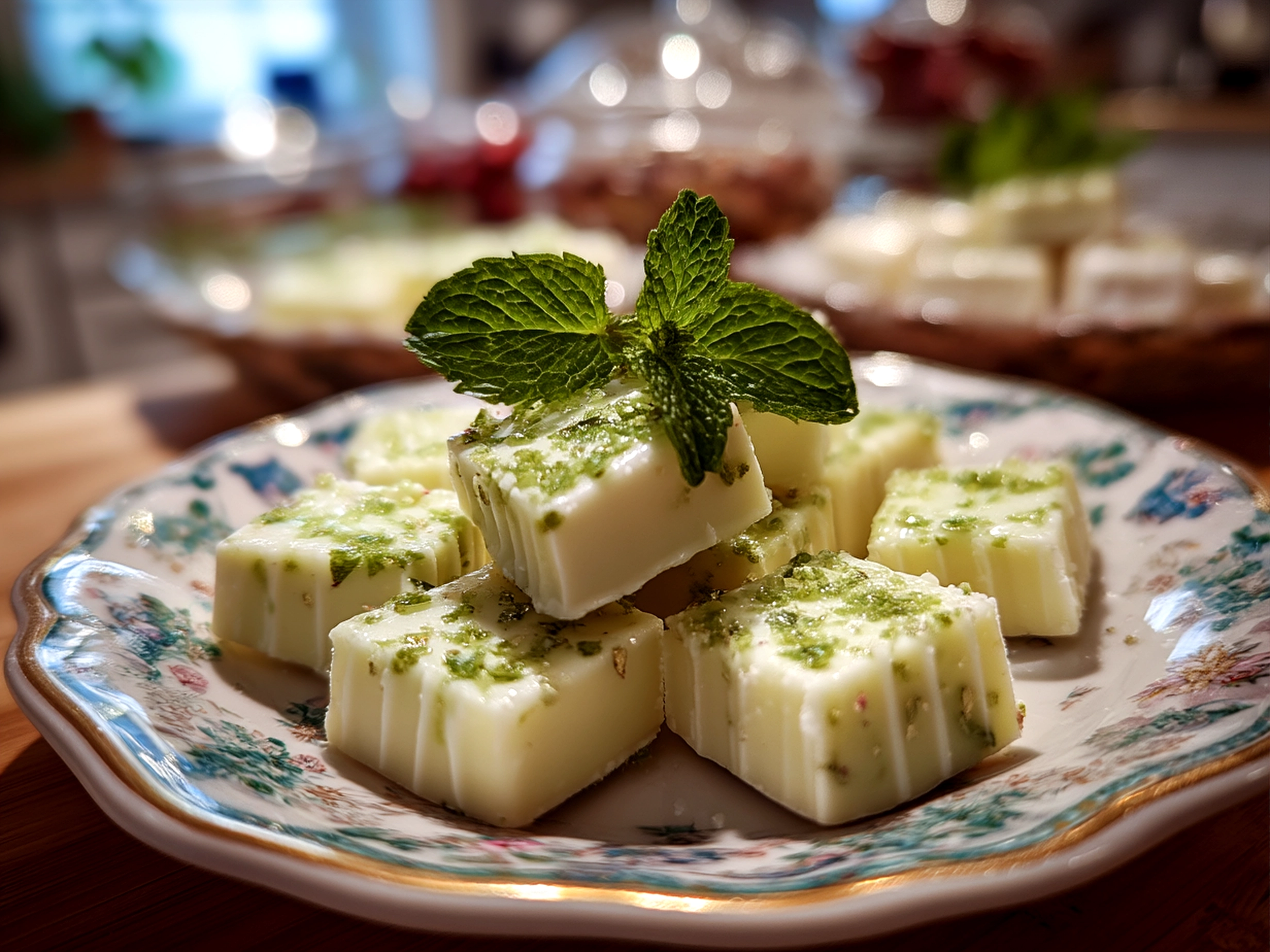 Finished Peppermint Creams served on a festive plate ready to enjoy