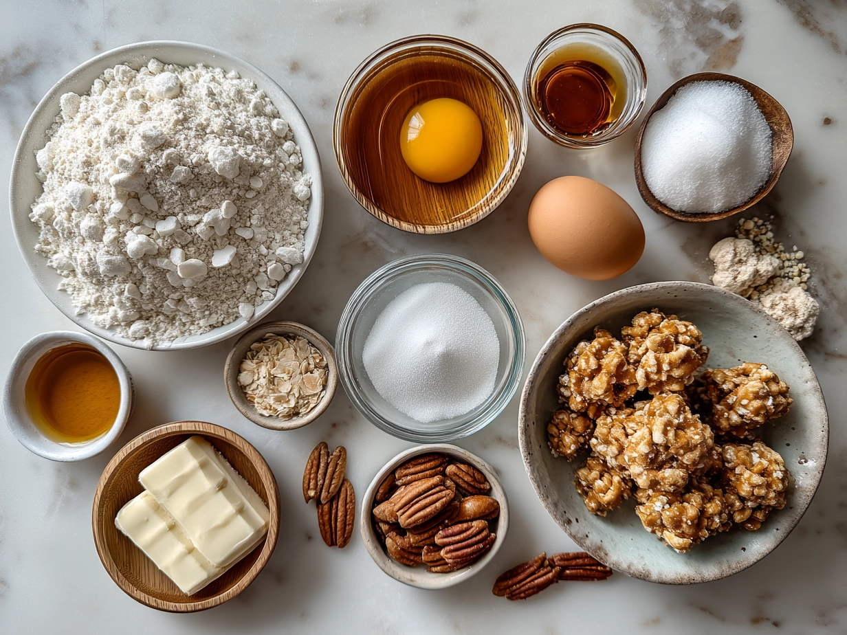 Ingredients for White Chocolate Pretzel Crockpot Candy including white chocolate chips, crushed pretzels, sweetened condensed milk, butter, sea salt, and vanilla extract